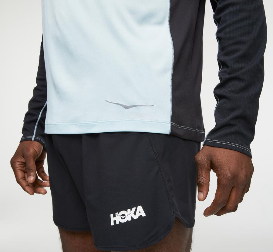 Top Hoka One One Hombre Azules/Negros - Performance Long Sleeve - UFQH89647